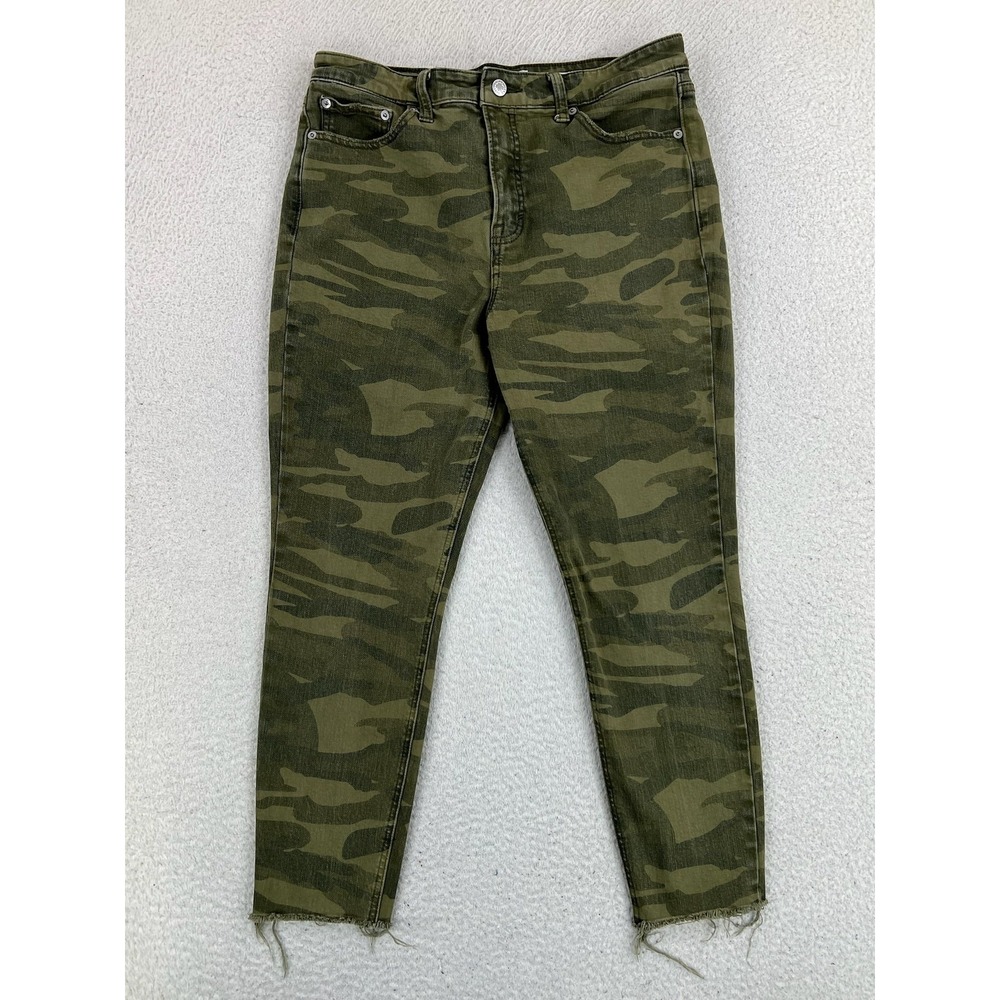 Lucky Brand Bridgette Crop Jeans Womens 10 Green Camo High Rise Tapered Stretch